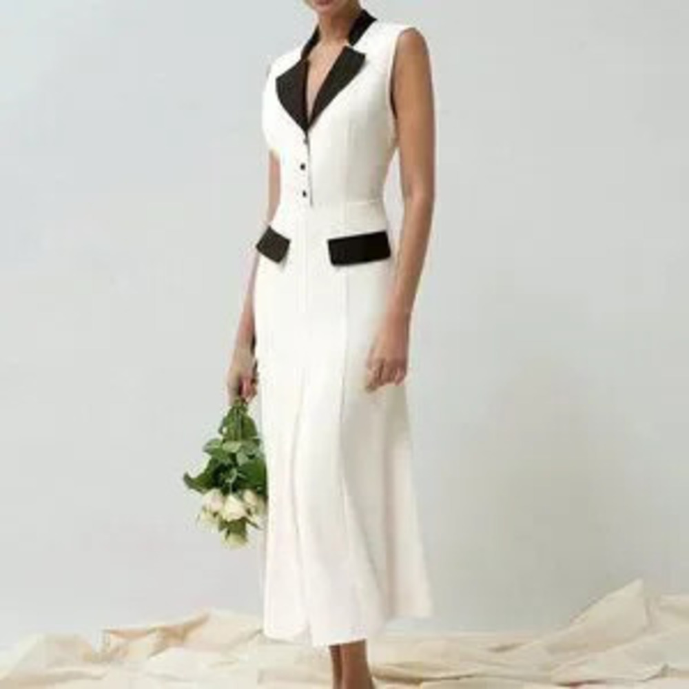 Black and White Elegant Women's Formal Dress With Contrast Color